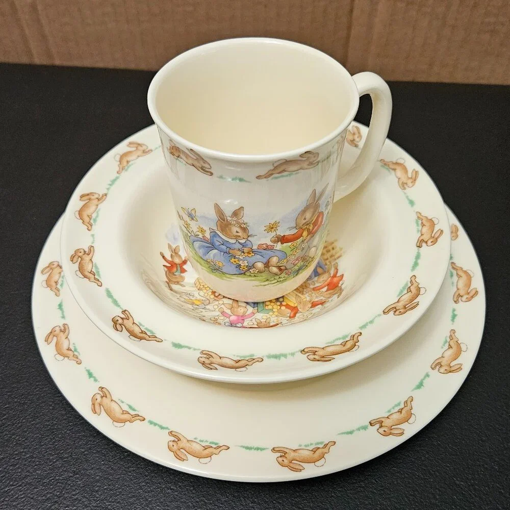 Vtg Royal Doulton Bunnykins 3 pc. English Fine Bone China – Plate, Bowl, Cup